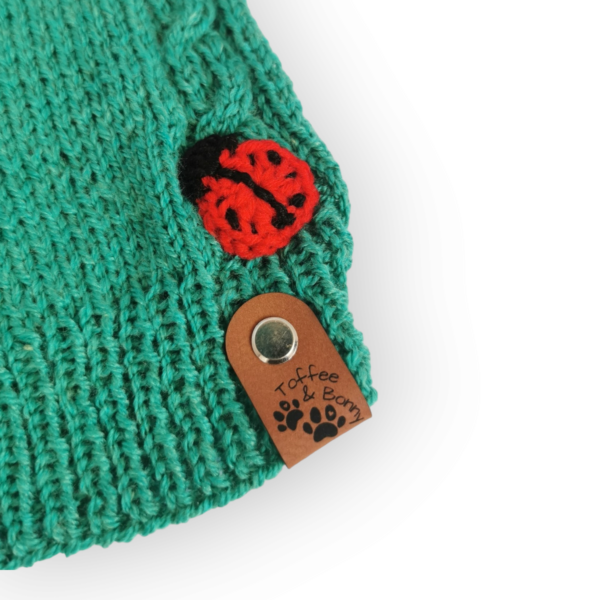 Strickpullover für kleine Hunde | Petrol mit Marienkäfer – Bild 4