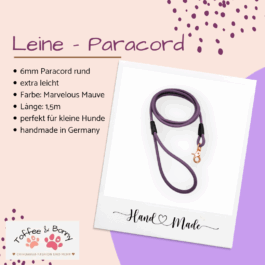 Hundeleine aus 6mm Paracord 1,5 Meter Marvelous Mauve XXS Mini