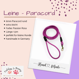Hundeleine aus 6mm Paracord 1,5 Meter Passion Rosa XXS Mini