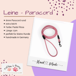 Hundeleine aus 6mm Paracord 1,5 Meter Pastel Rosa XXS Mini