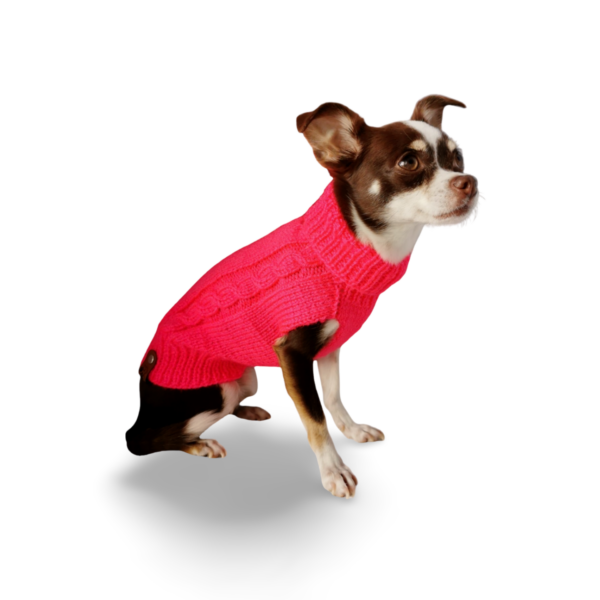 Strickpullover für kleine Hunde mit Rollkragen - Neon Pink – Bild 3