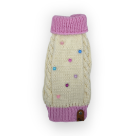 Strickpullover mit Rollkragen | rosa-weiß mit Perlen | RL24