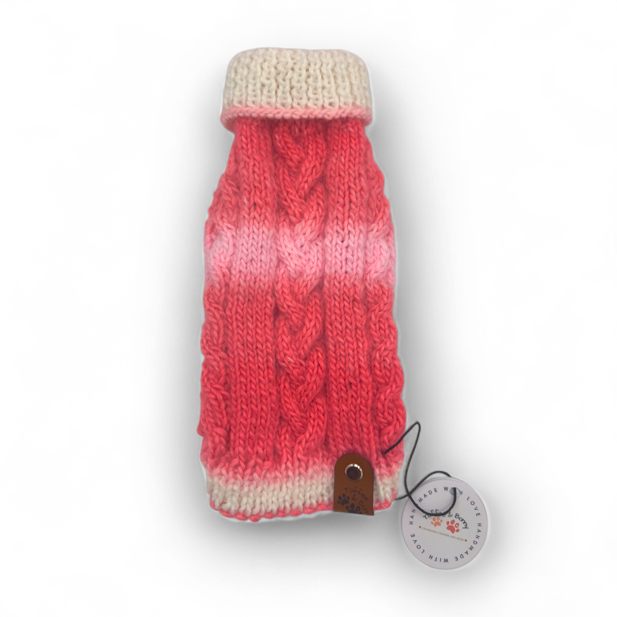 Strickpullover mit Rollkragen | rosa-weiß - tailliert | RL20