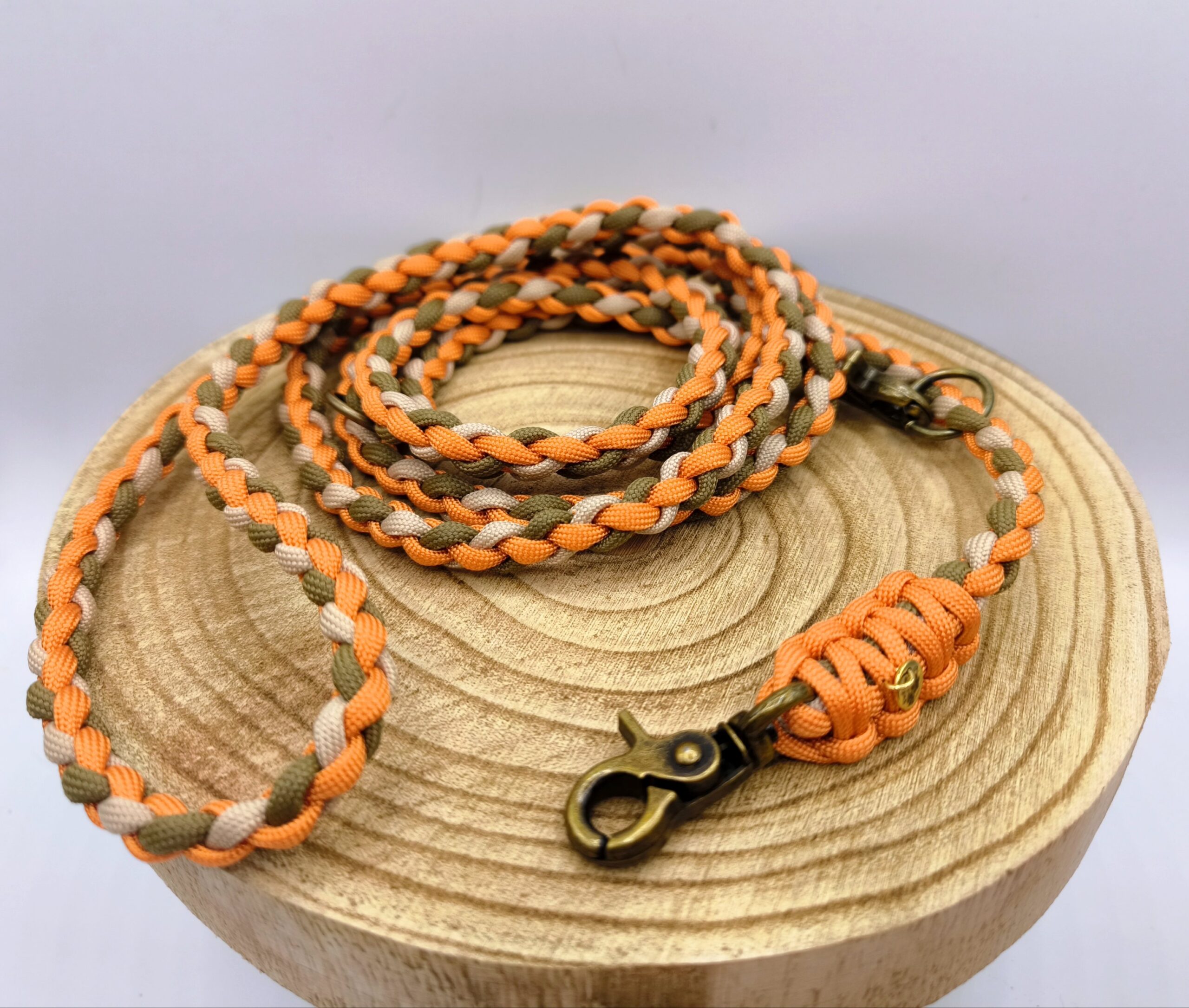 Hundeleine Paracord geflochten| 2m verstellbar - orange/tan/sand