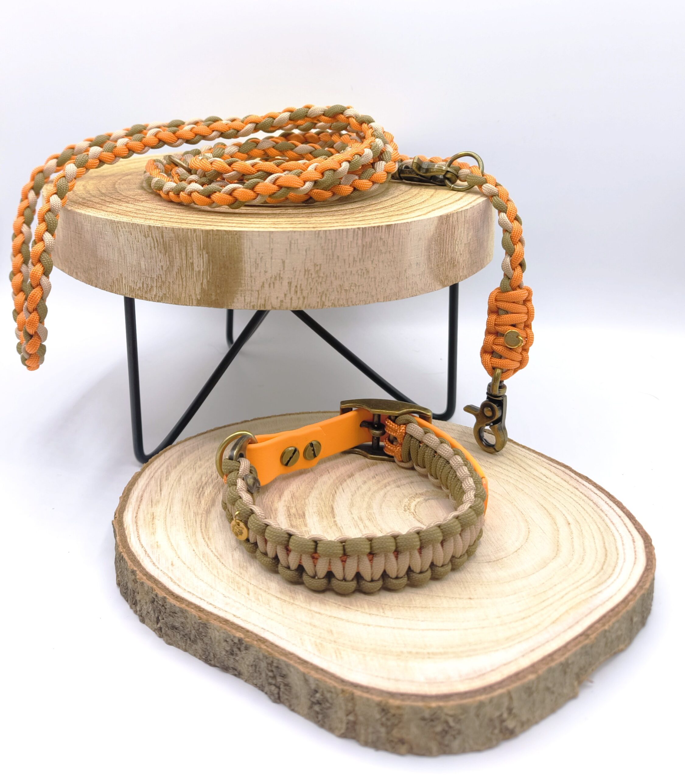 Hundeleine Paracord geflochten| 2m verstellbar - orange/tan/sand – Bild 2
