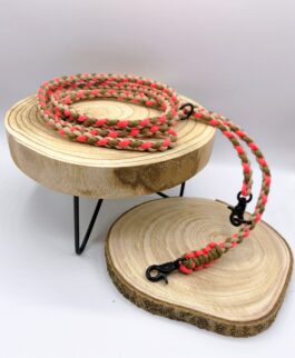 Hundeleine Paracord geflochten| 2m verstellbar - pink/tan/sand