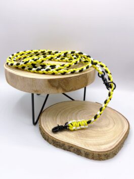 Hundeleine Paracord geflochten| 2m verstellbar - gelb/weiß/schwarz