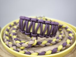 Paracord Hundehalsband handgemacht mit Biothane| Gelb-Lila