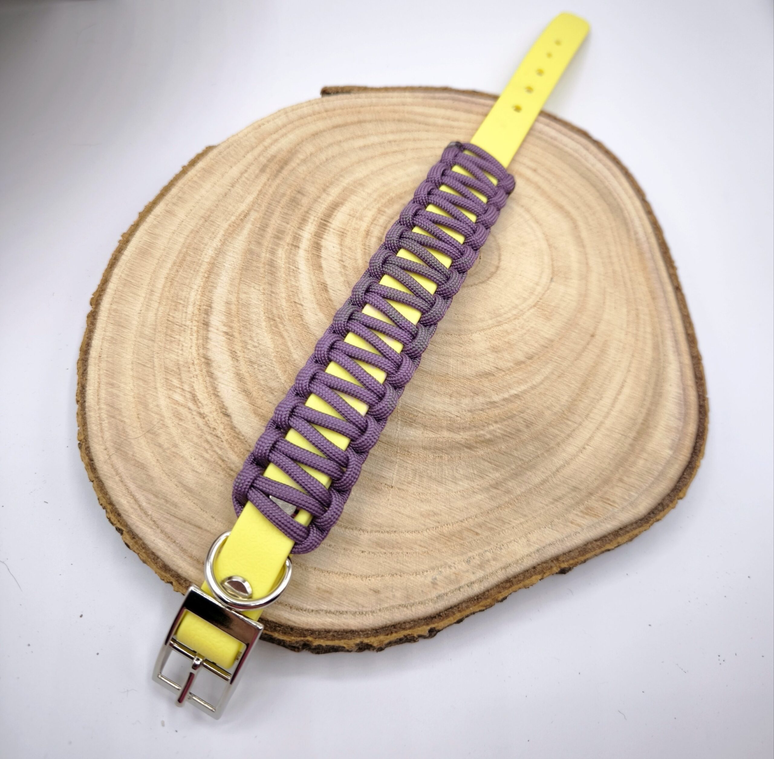 Paracord Hundehalsband handgemacht mit Biothane| Gelb-Lila – Bild 2