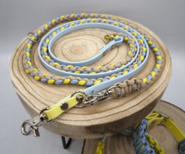 Hundeleine Paracord geflochten mit Biothane| 2m verstellbar - blau/gelb/mocca