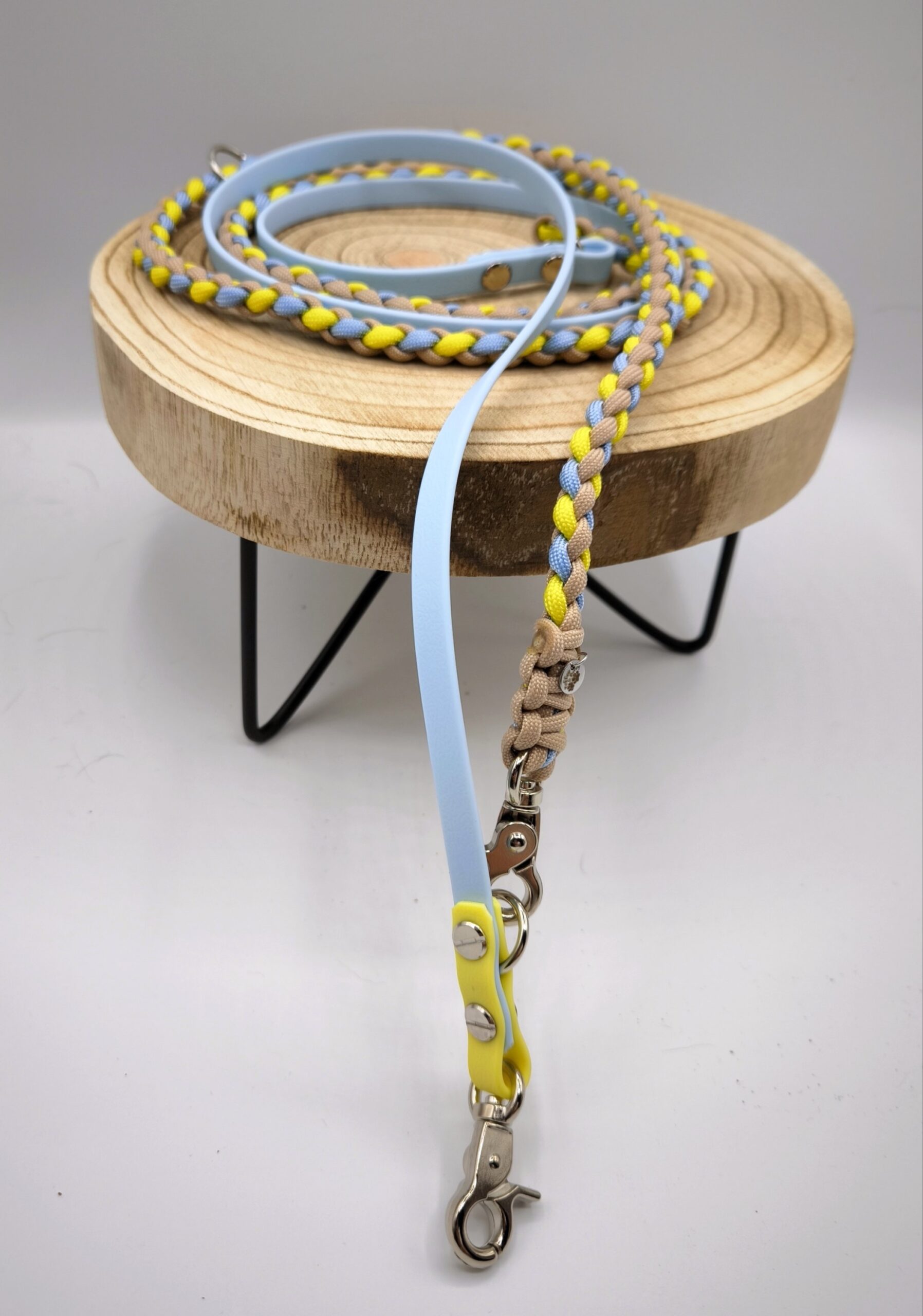 Hundeleine Paracord geflochten mit Biothane| 2m verstellbar - blau/gelb/mocca – Bild 2