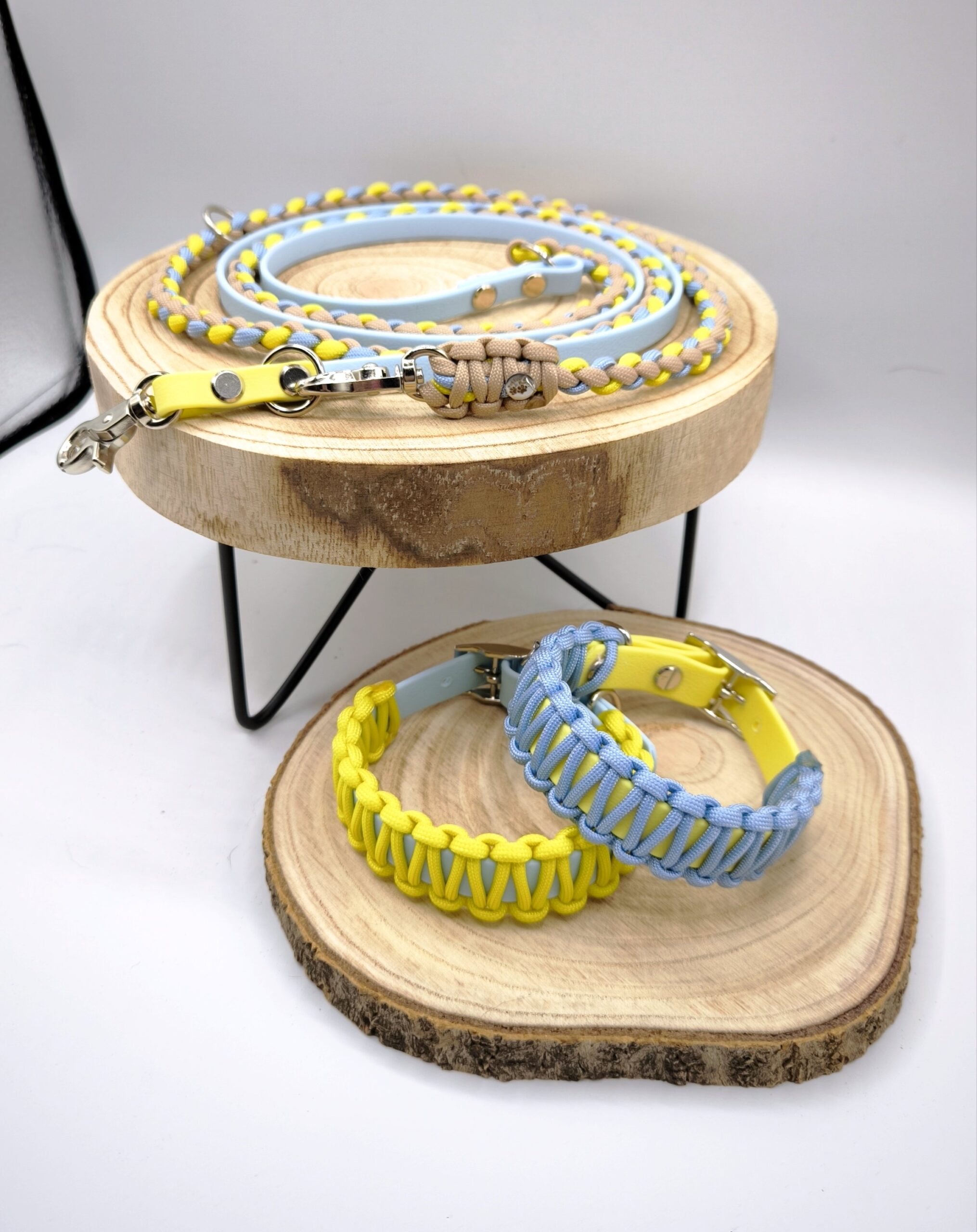 Hundeleine Paracord geflochten mit Biothane| 2m verstellbar - blau/gelb/mocca – Bild 3