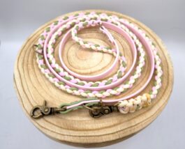 Hundeleine Paracord geflochten mit Biothane| 2m verstellbar - rosa/creme/olive