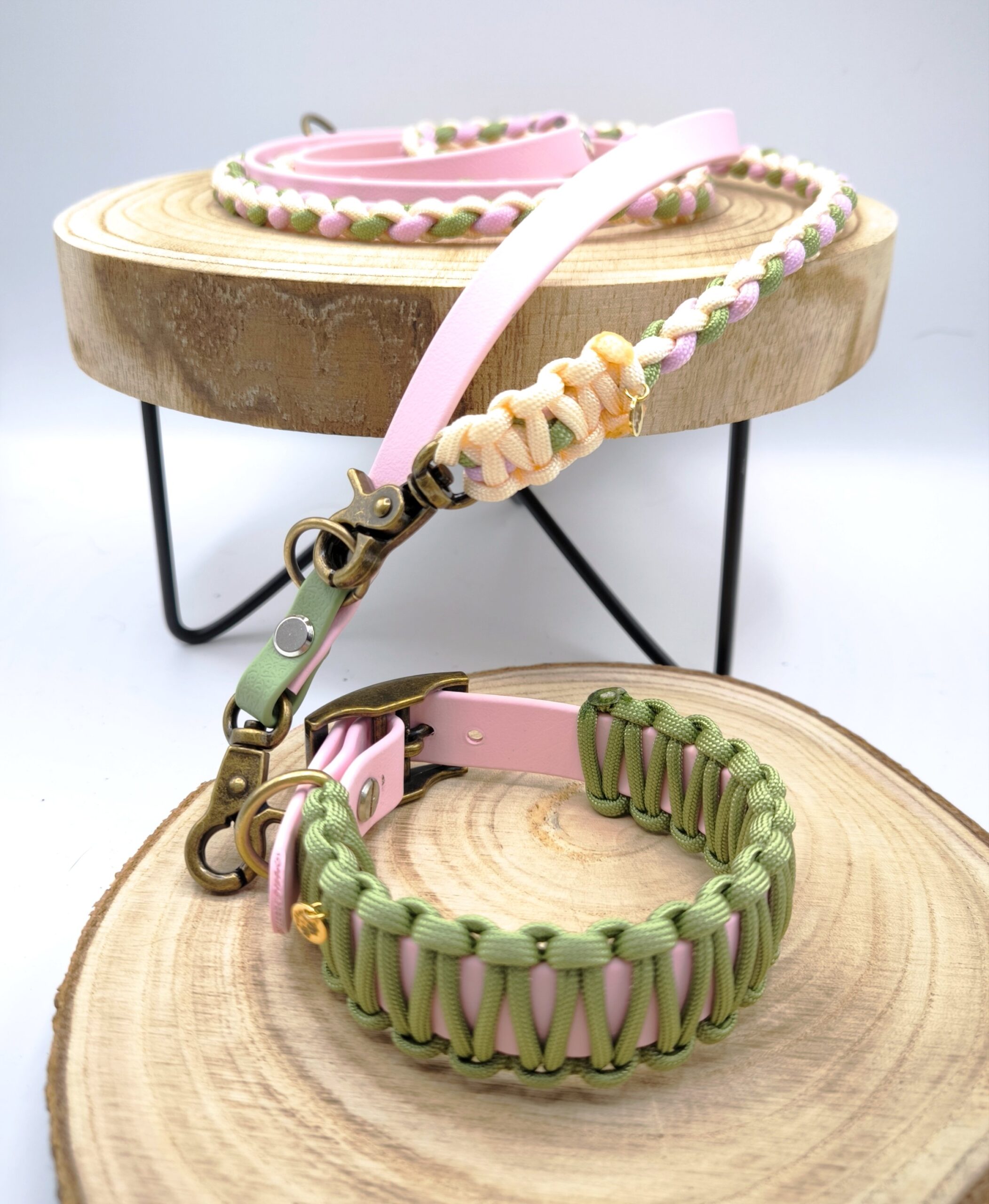 Paracord Hundehalsband handgemacht mit Biothane| Rosa-Olive – Bild 2