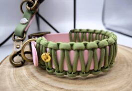 Paracord Hundehalsband handgemacht mit Biothane| Rosa-Olive